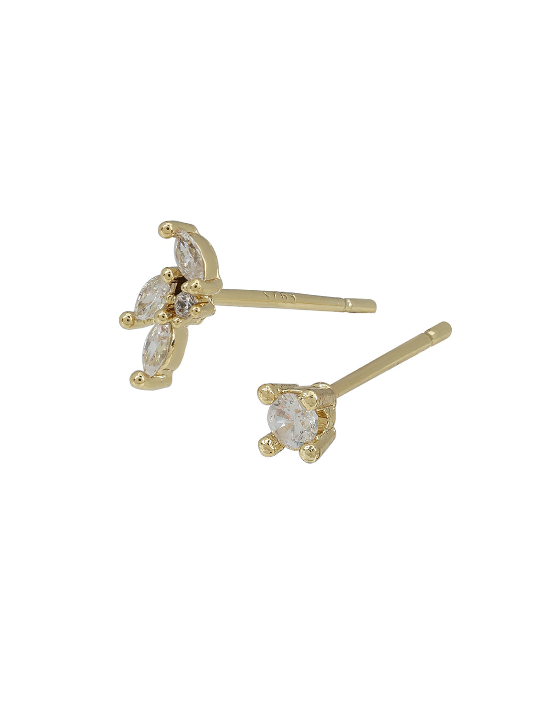 Gold Plated Designer Stud, Cuff &amp; Mini Hoop with CZ Piercing Set