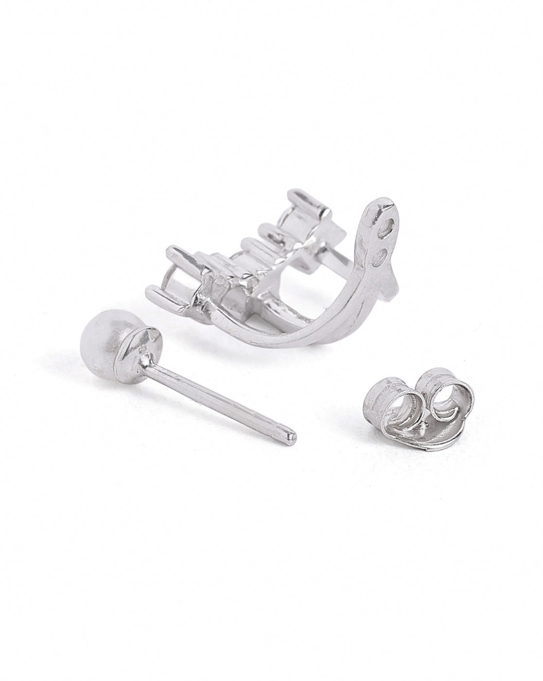 Rhodium Plated CZ Pearl Ear Jacket Earring