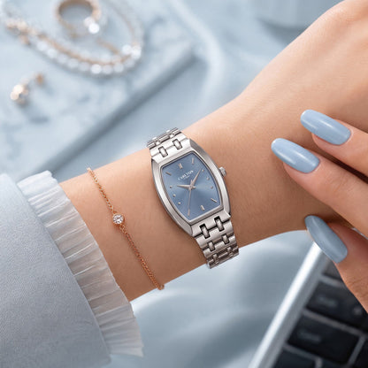 Carlton London Catherine Women’s Watch - Blue Rectangle Dial, Silver Stainless Steel Strap - CL-CT-SBLU