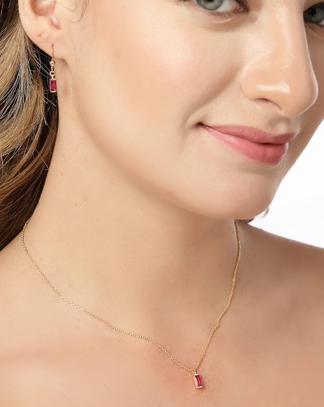 18kt Gold Plated Red CZ Jewellery Set