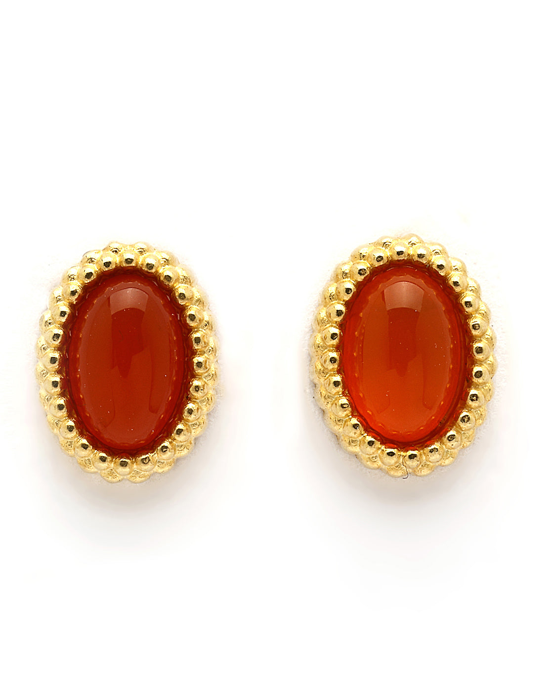 18kt Gold Plated Red Stone Oval Stud Earring