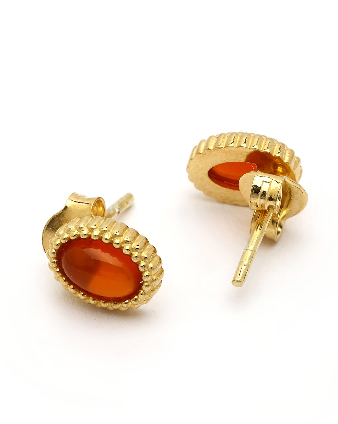 18kt Gold Plated Red Stone Oval Stud Earring