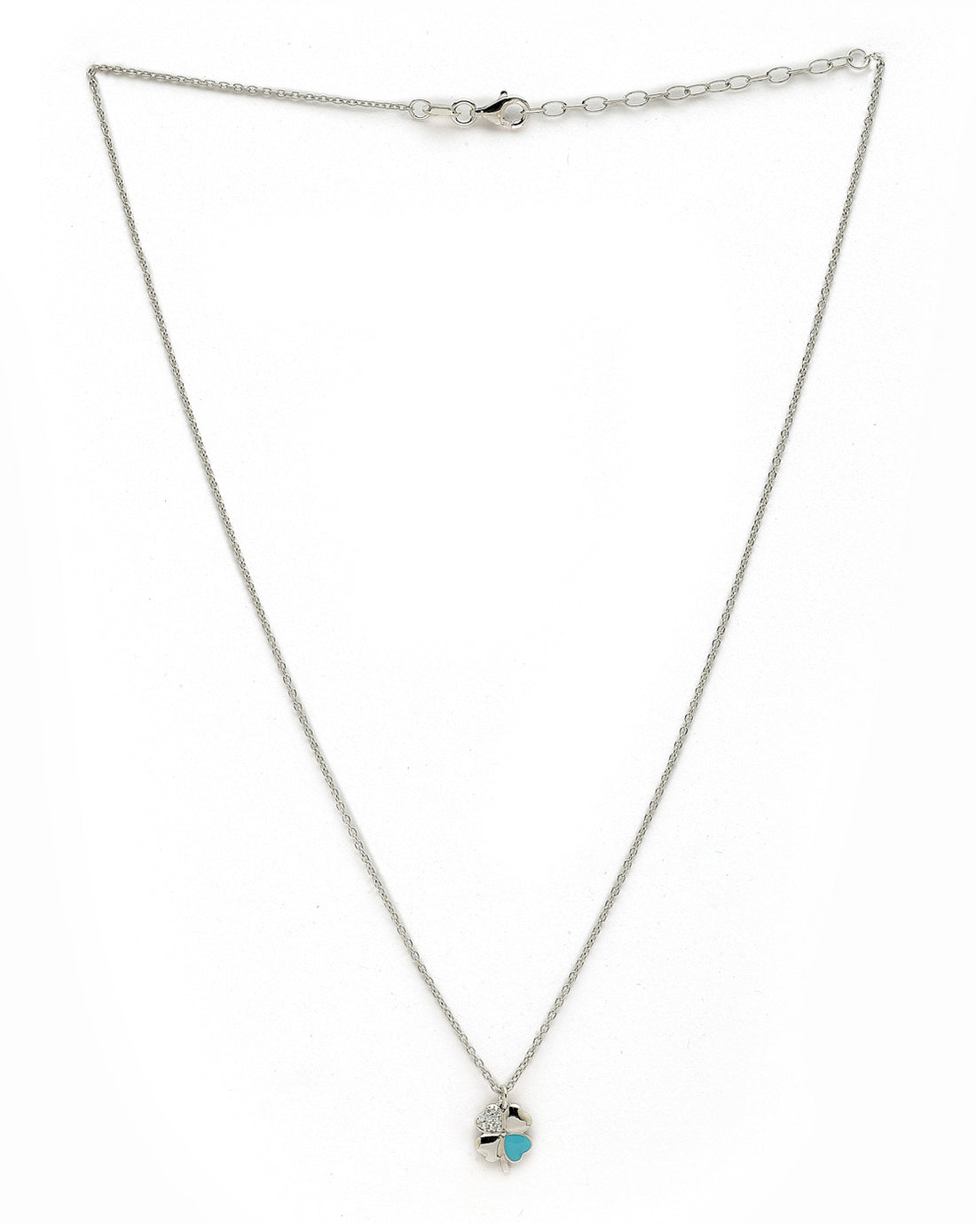 925 Sterling Silver Rhodium Plated CZ Enamel Clover Pendant and Chain
