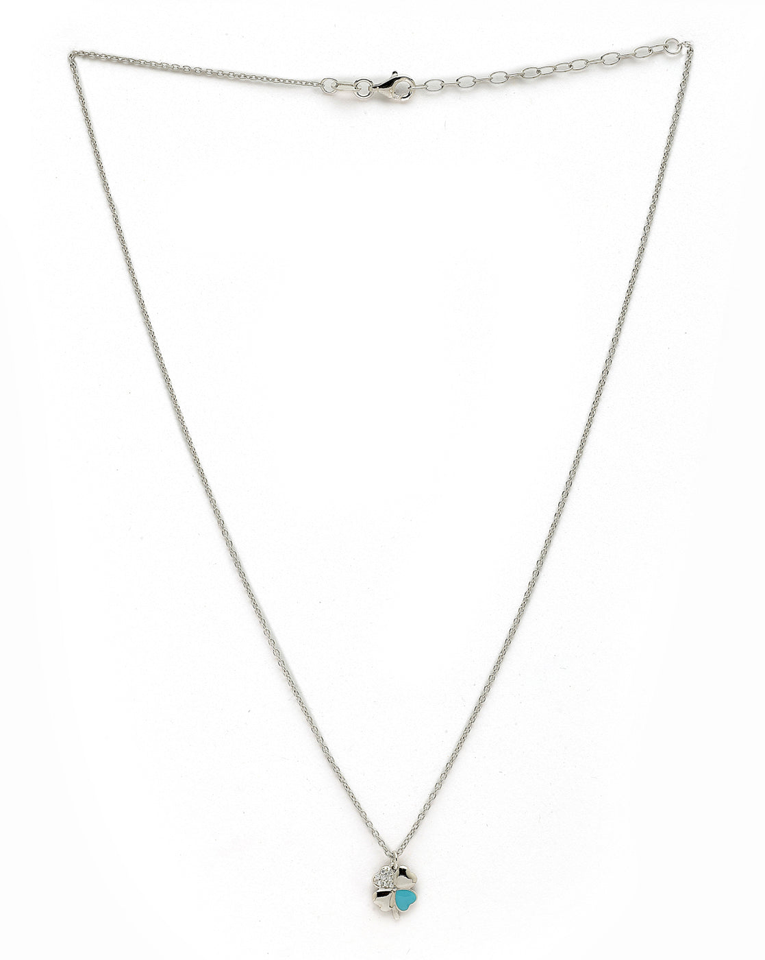 925 Sterling Silver Rhodium Plated CZ Enamel Clover Pendant and Chain