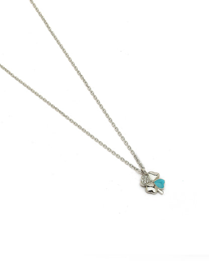 925 Sterling Silver Rhodium Plated CZ Enamel Clover Pendant and Chain