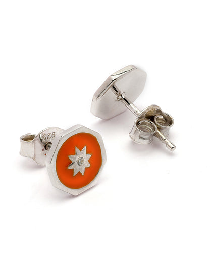 925 Sterling Silver Rhodium Plated Enamel Hexagon Stud Earring
