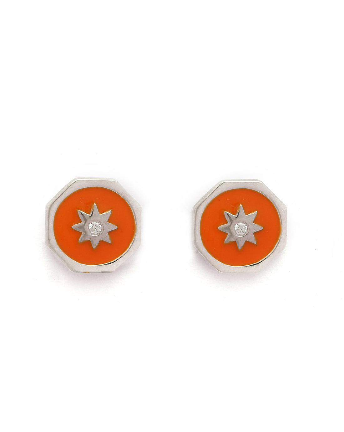 925 Sterling Silver Rhodium Plated Enamel Hexagon Stud Earring