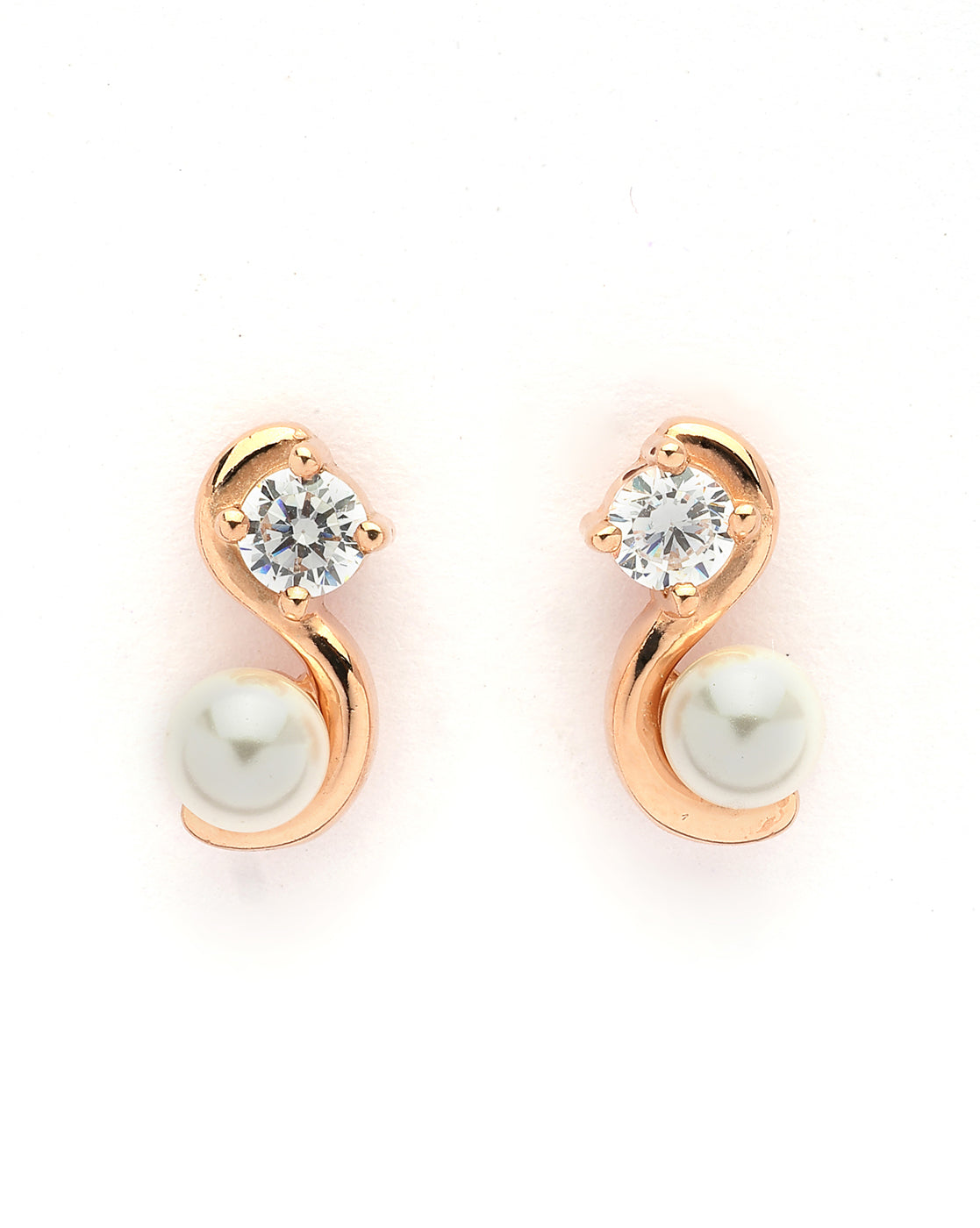 925 Sterling Silver 18kt Rose Gold Plated CZ &amp; Pearl Swirl Stud Earring