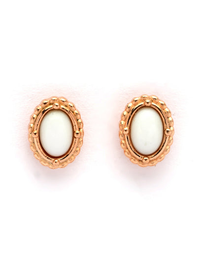 18kt Rose Gold Plated White Stone Oval Stud Earring