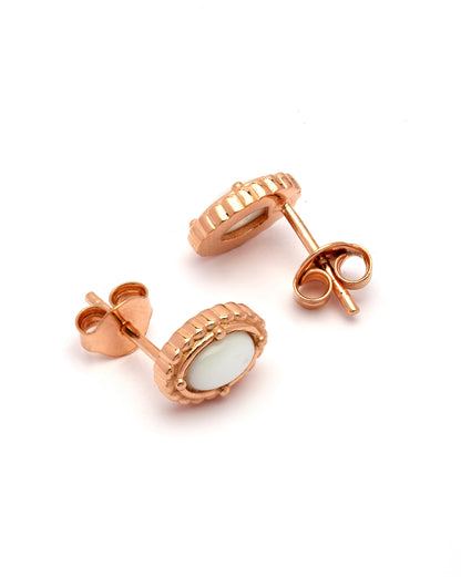 18kt Rose Gold Plated White Stone Oval Stud Earring