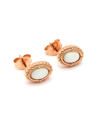 18kt Rose Gold Plated White Stone Oval Stud Earring