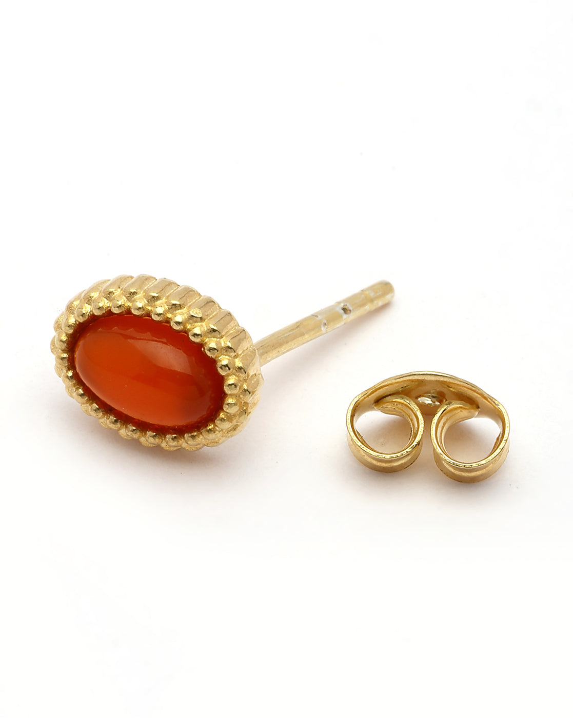 18kt Gold Plated Red Stone Oval Stud Earring