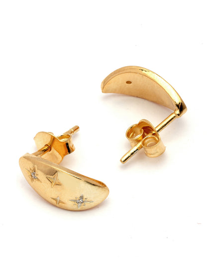 18kt Gold Plated CZ Bejeweled Oval Stud Earring