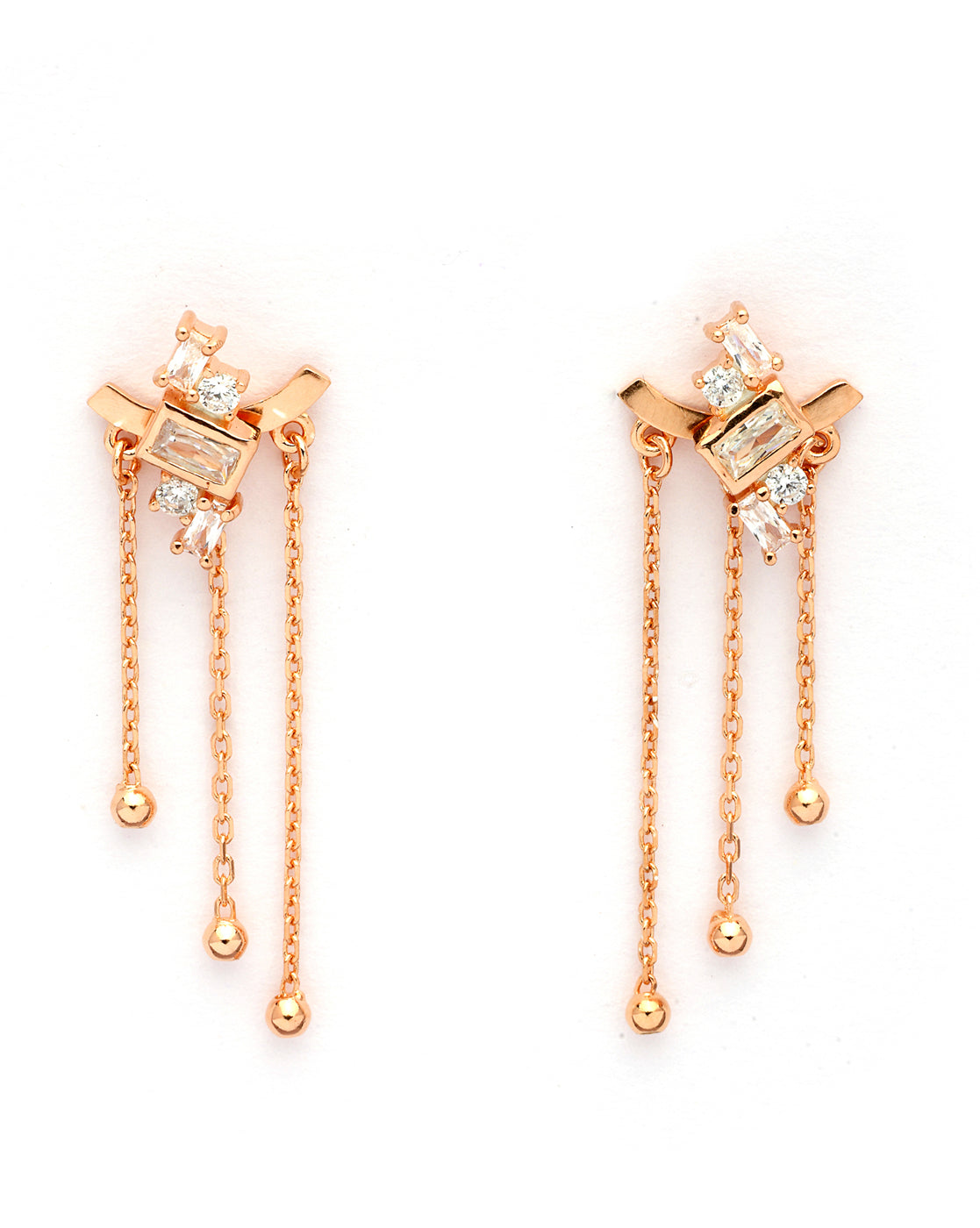 18kt Rose Gold Plated CZ Cascading Chain Drop Earring
