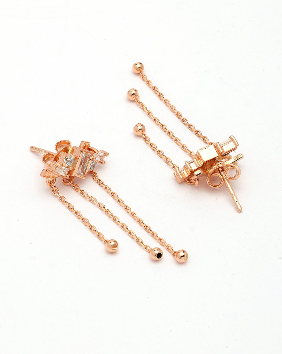 18kt Rose Gold Plated CZ Cascading Chain Drop Earring