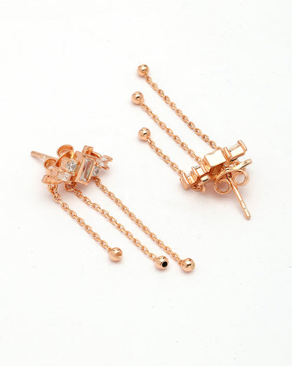 18kt Rose Gold Plated CZ Cascading Chain Drop Earring
