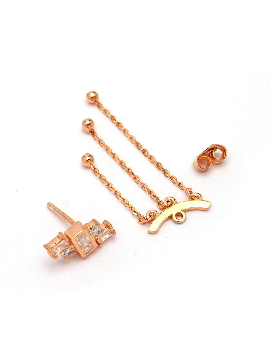 18kt Rose Gold Plated CZ Cascading Chain Drop Earring