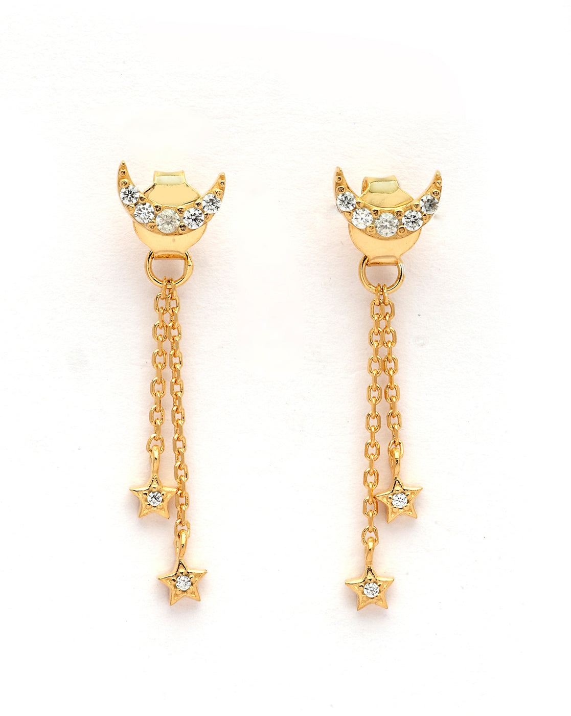 18kt Gold Plated CZ Dangling Star and Crescent Drop Earring