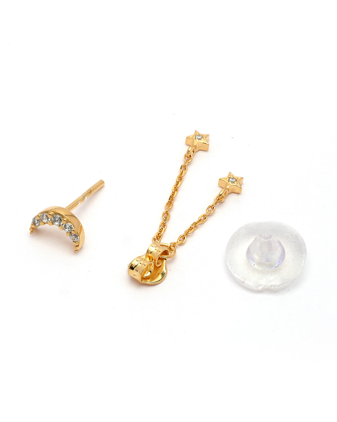 18kt Gold Plated CZ Dangling Star and Crescent Drop Earring