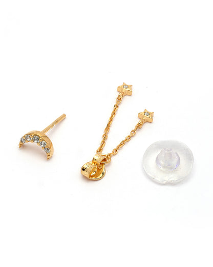 18kt Gold Plated CZ Dangling Star and Crescent Drop Earring