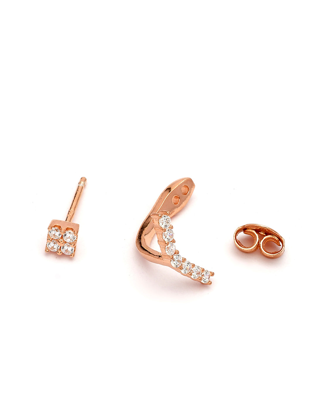 925 Sterling Silver 18kt Rose Gold Plated CZ Jacket Earring