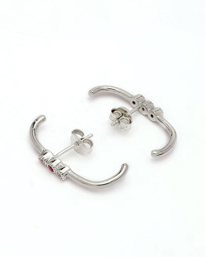 925 Sterling Silver Rhodium Plated Red &amp; Pink CZ Earlobe Earring