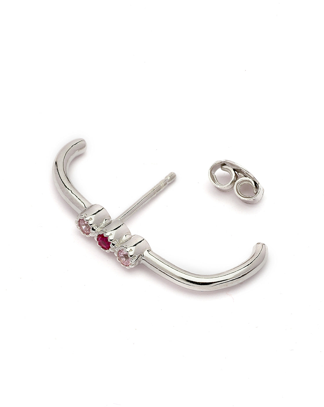 925 Sterling Silver Rhodium Plated Red &amp; Pink CZ Earlobe Earring