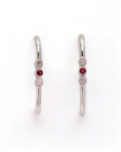 925 Sterling Silver Rhodium Plated Red &amp; Pink CZ Earlobe Earring