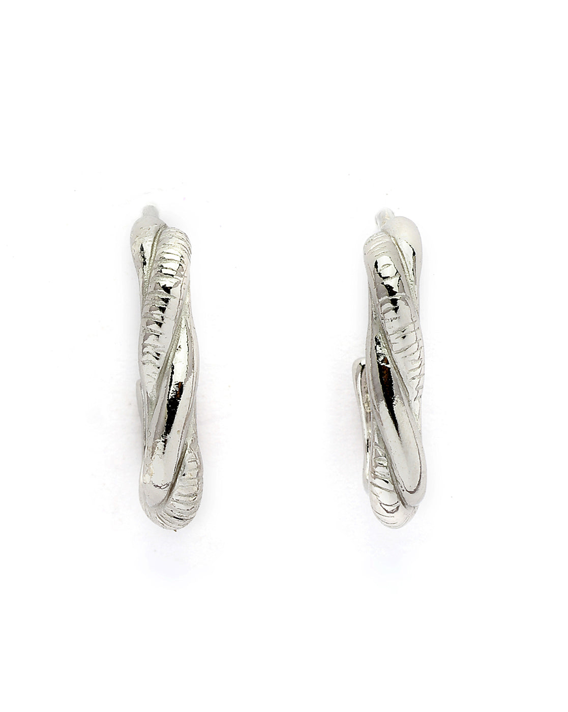 925 Sterling Silver Rhodium Plated Sculpted Half Hoop Earring