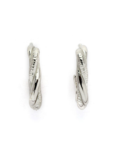 925 Sterling Silver Rhodium Plated Sculpted Half Hoop Earring