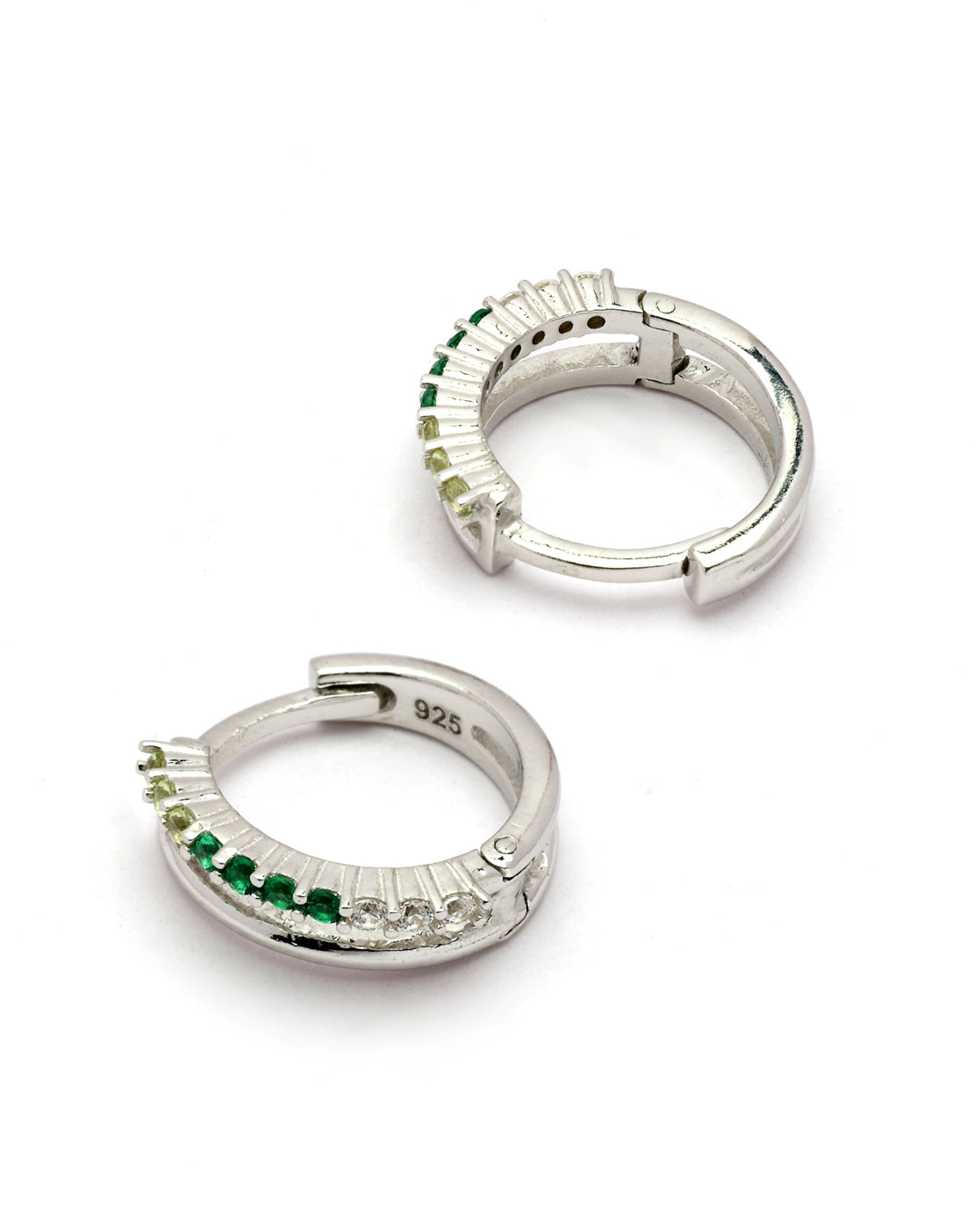 925 Sterling Silver Rhodium Plated Emerald Glow CZ Hoop Earring