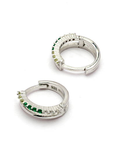 925 Sterling Silver Rhodium Plated Emerald Glow CZ Hoop Earring