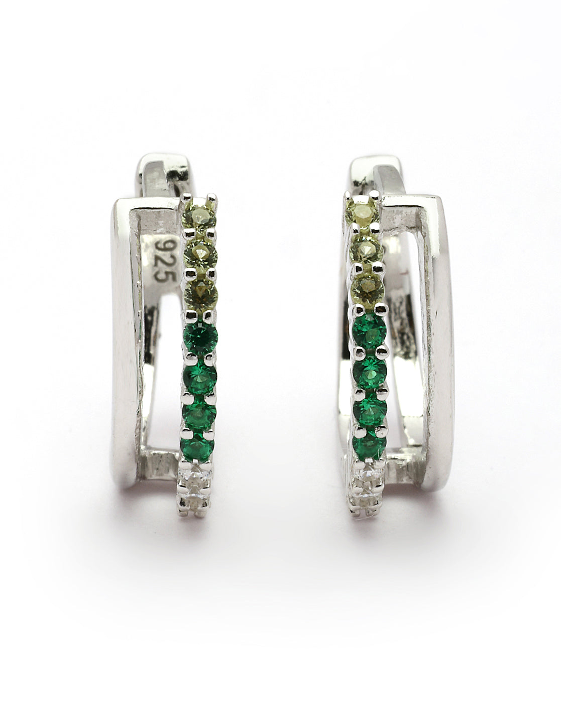925 Sterling Silver Rhodium Plated Emerald Glow CZ Hoop Earring