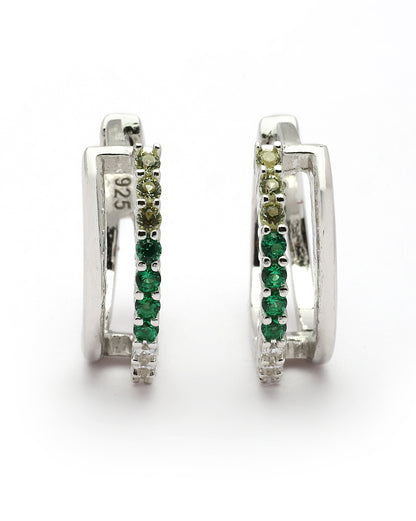 925 Sterling Silver Rhodium Plated Emerald Glow CZ Hoop Earring