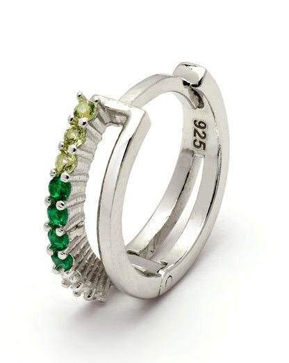 925 Sterling Silver Rhodium Plated Emerald Glow CZ Hoop Earring