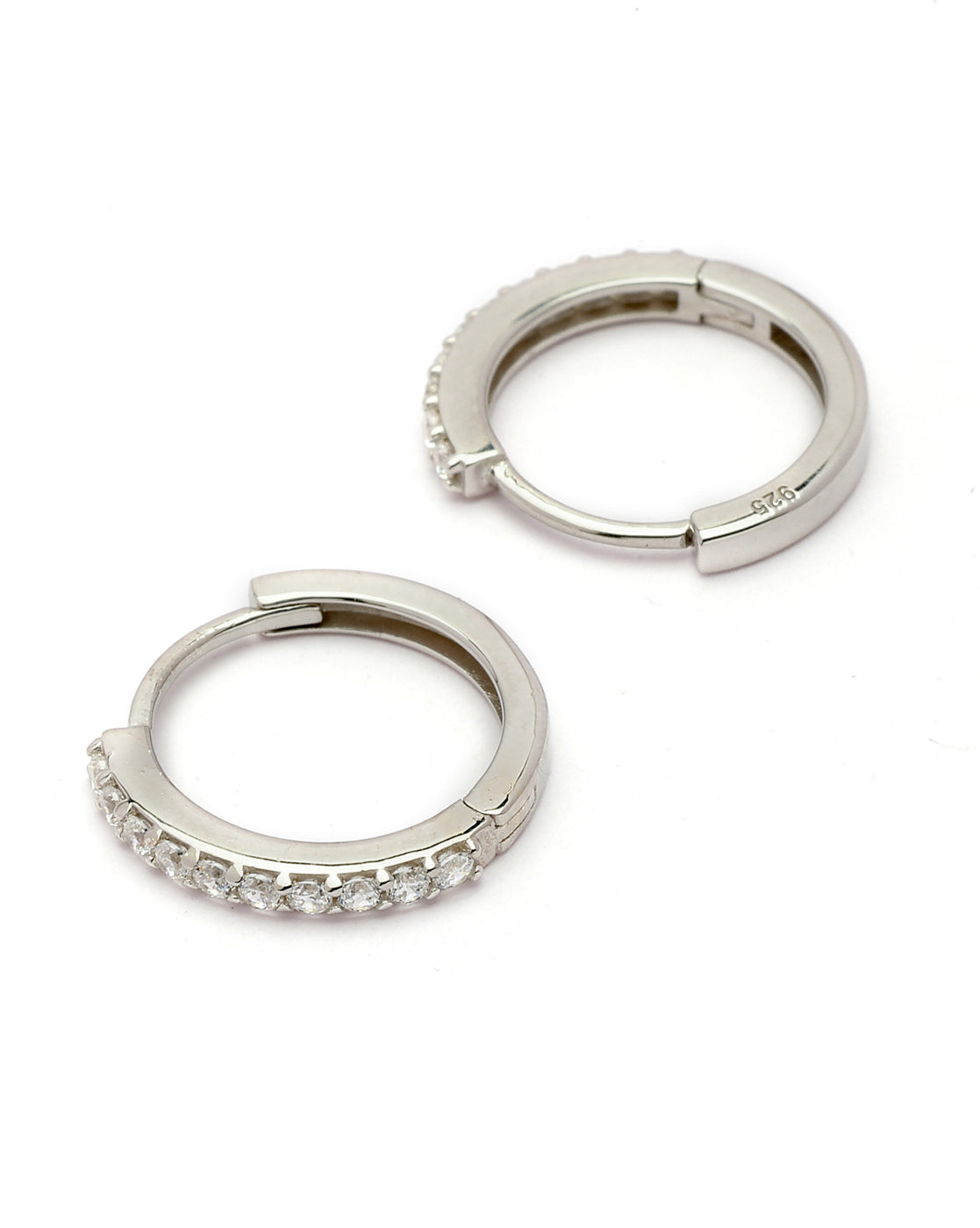 925 Sterling Silver Rhodium Plated CZ Hoop Earring