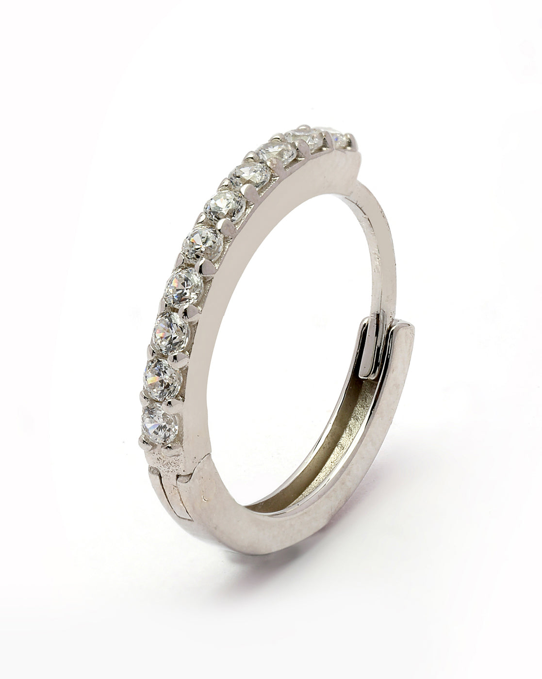 925 Sterling Silver Rhodium Plated CZ Hoop Earring