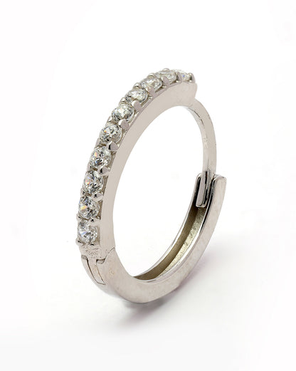 925 Sterling Silver Rhodium Plated CZ Hoop Earring