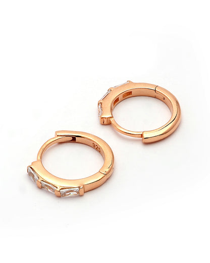 925 Sterling Silver 18kt Rose Gold Plated CZ Hoop Earring