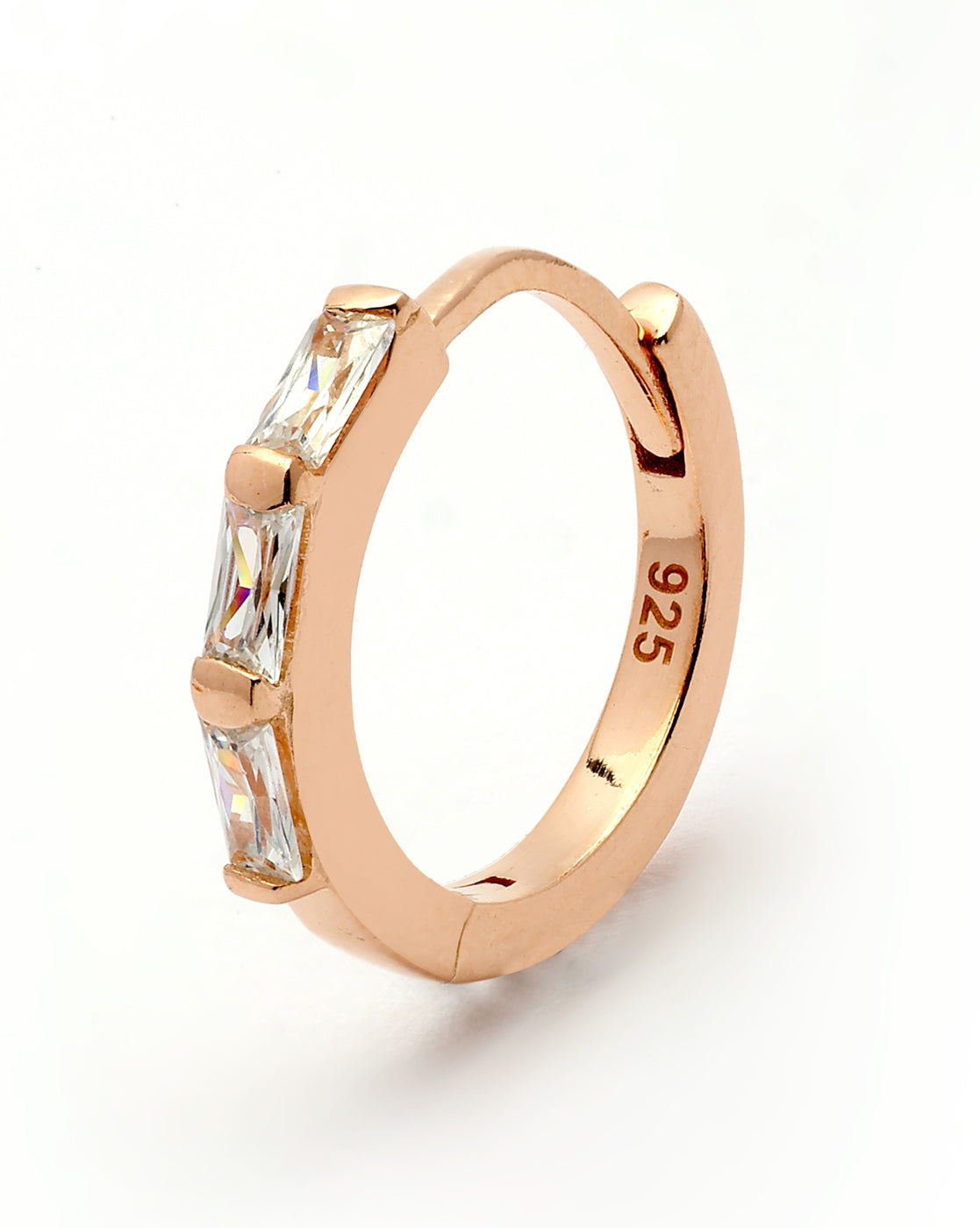 925 Sterling Silver 18kt Rose Gold Plated CZ Hoop Earring