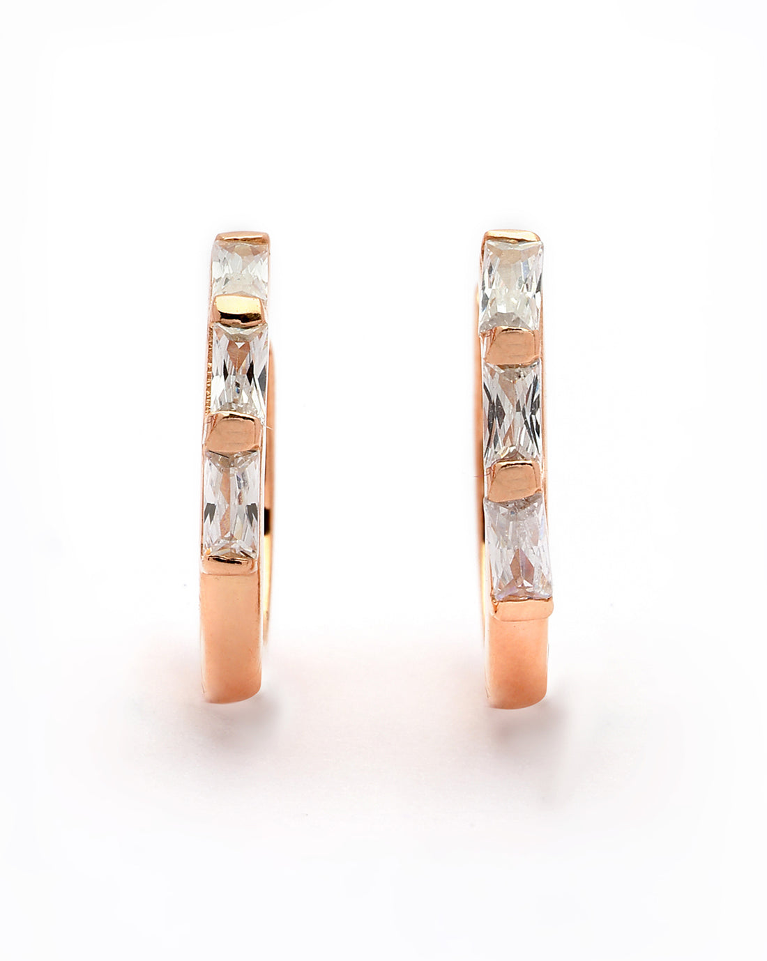 925 Sterling Silver 18kt Rose Gold Plated CZ Hoop Earring