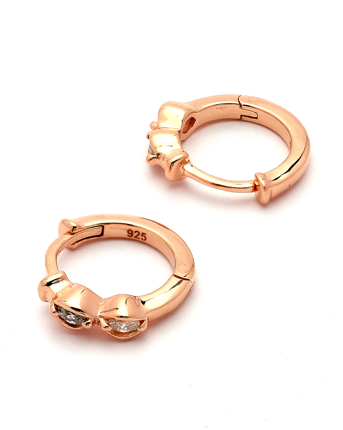 925 Sterling Silver 18kt Rose Gold Plated CZ Luxe Sculpted Huggie Earring