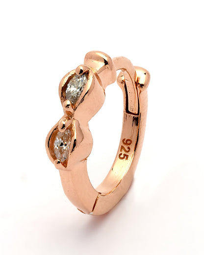 925 Sterling Silver 18kt Rose Gold Plated CZ Luxe Sculpted Huggie Earring