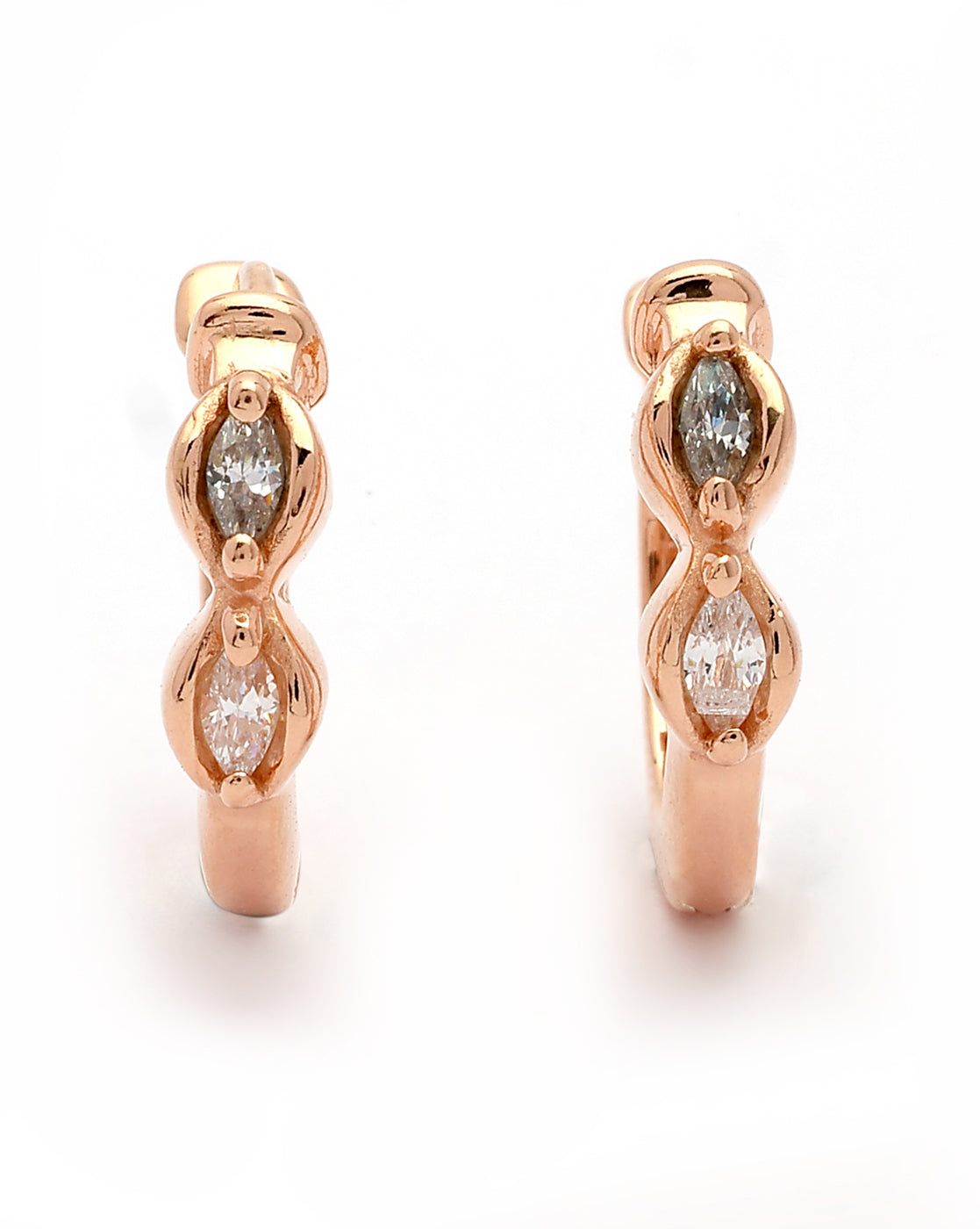 925 Sterling Silver 18kt Rose Gold Plated CZ Luxe Sculpted Huggie Earring