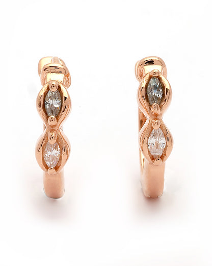 925 Sterling Silver 18kt Rose Gold Plated CZ Luxe Sculpted Huggie Earring