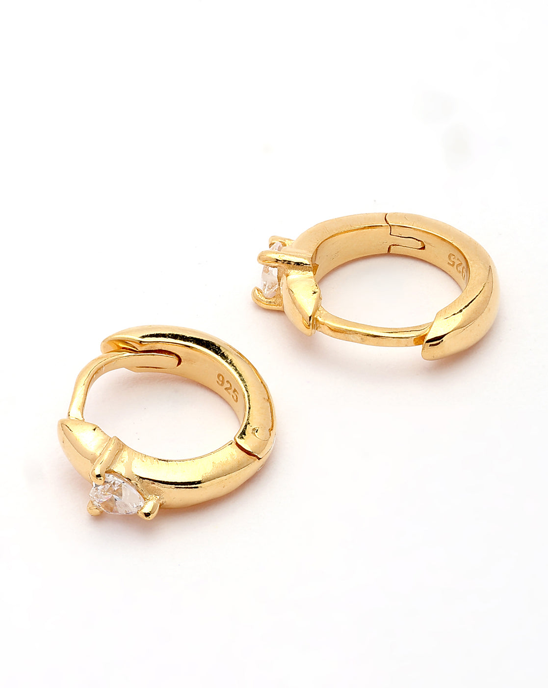 925 Sterling Silver 18kt Gold Plated CZ Heart Mini Circular Hoop Earring