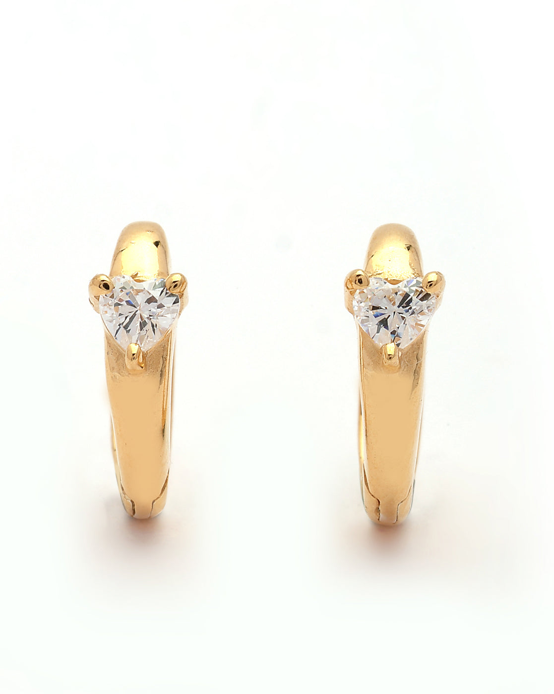 925 Sterling Silver 18kt Gold Plated CZ Heart Mini Circular Hoop Earring