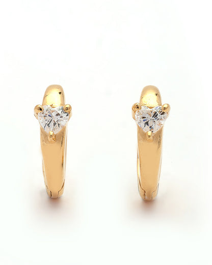 925 Sterling Silver 18kt Gold Plated CZ Heart Mini Circular Hoop Earring