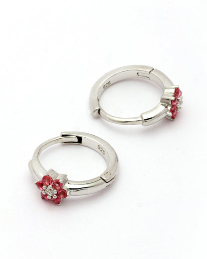925 Sterling Silver Rhodium Plated Pink CZ Hoop Earring