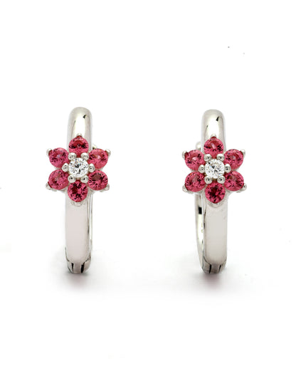 925 Sterling Silver Rhodium Plated Pink CZ Hoop Earring